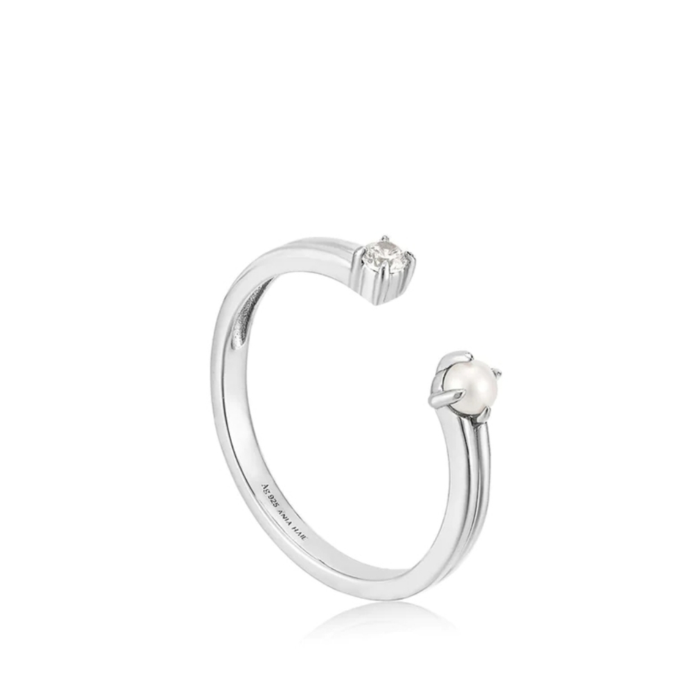 Ania Haie Silver Pearl Sparkle Adjustable Ring New